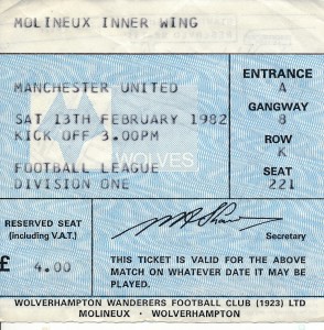 TICKET: Wolves v Manchester United 1981/1982 for sale on Ebay