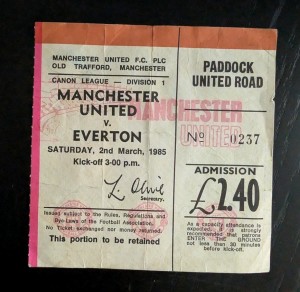 1985 MANCHESTER UNITED V EVERTON League Used Match Ticket Stub Rare for sale on Ebay