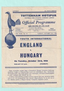 1956/57 YOUTH INTERNATIONAL : ENGLAND v HUNGARY ON 23RD OCTOBER 1956 @ TOTTENHAM for sale on Ebay