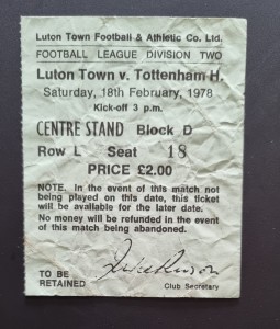 Luton v Tottenham/Spurs 1977/78 2nd Division ticket for sale on Ebay