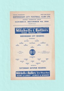 1956/57 FOOTBALL COMBINATION : BIRMINGHAM CITY v TOTTENHAM HOTSPUR RESERVES for sale on Ebay