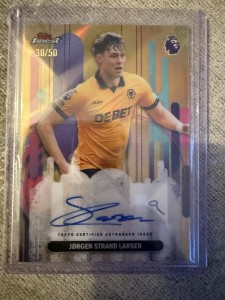 Jorgen Strand Larsen Auto /50 Topps Finest Wolves 2026 for sale on Ebay