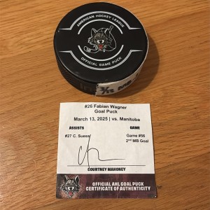 Manitoba Moose Winnipeg Jets Game Used Goal Puck Fabian Wagner  Chicago Wolves for sale on Ebay