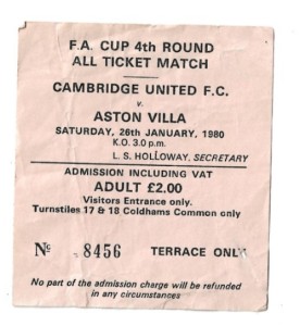 Cambridge United v Aston Villa  1979/80  FA Cup TICKET for sale on Ebay