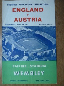 ENGLAND  v  Austria   1962. for sale on Ebay