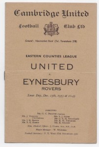 1953/54 Eastern Counties League - CAMBRIDGE UNITED v EYNESBURY ROVERS (Xmas Day) for sale on Ebay