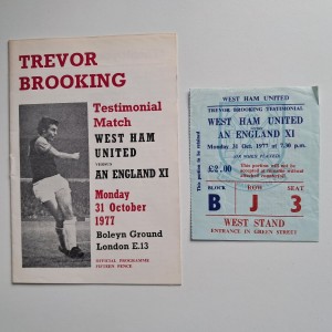 WEST HAM V. AN ENGLAND XI - 31.10..77 BROOKING TESTIMONIAL PROGRAMME & TICKET for sale on Ebay