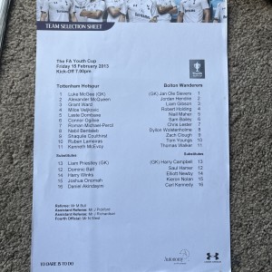 12/13 Tottenham Hotspur vs Bolton Wanderers (FA Youth Cup) for sale on Ebay