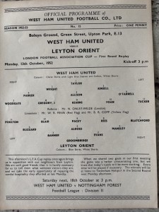 West Ham United v Leyton Orient. October 13th 1952. London FA Cup 1st Round. VGC for sale on Ebay