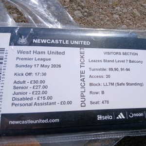 Newcastle Utd v West Ham Utd  Prog. 2 Team Sheets, Info pack, Badge 17/5/27. for sale on Ebay