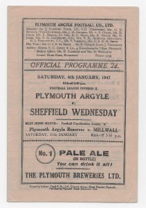1946/47 Division 2 - PLYMOUTH ARGYLE v. SHEFFIELD WEDNESDAY for sale on Ebay