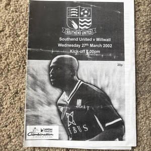 01/02 Southend United vs Millwall (Avon Insurance Combination League) for sale on Ebay