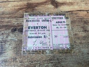 TICKET STUB  Manchester United v EVERTON 1968/69 RARE ORIGINAL 10/08/1968 for sale on Ebay
