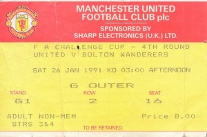 TICKET: Manchester United v Bolton Wanderers (FA Cup) 1990/1991 for sale on Ebay