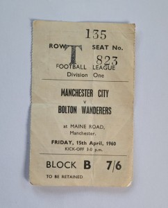 Manchester City V Bolton Wanderers 1960 Football Ticket for sale on Ebay