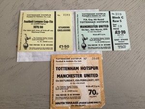 3 x Tottenham  v Manchester United ticket stubs 1970s for sale on Ebay