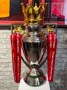 Metal Full Size Premier League Trophy Arsenal liverpool man city utd + ribbons for sale on Ebay