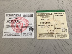 2 x 1976 Manchester United ticket stubs v Everton and Liverpool for sale on Ebay