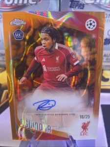 25/26 Topps Chrome UEFA CC Rio Ngumoha RC Auto Orange Lava Refractor Liverpool for sale on Ebay