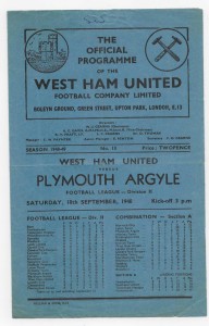 1948/49 Division 2 - WEST HAM UNITED v. PLYMOUTH ARGYLE for sale on Ebay