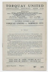 1949/50 Division 3 South - TORQUAY UNITED v. NORWICH CITY for sale on Ebay