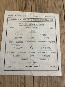 3 March 1945 Lovells Athletic v Swansea War North Cup single sheet for sale on Ebay