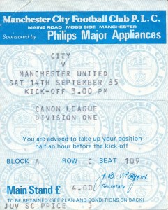 TICKET: Manchester City v Manchester United 1985/1986 for sale on Ebay
