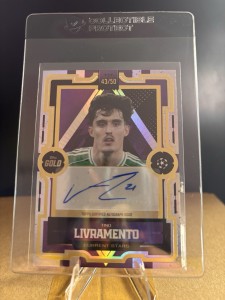 Tino Livramento Auto 43/50 Topps UCC Gold SSP Newcastle for sale on Ebay