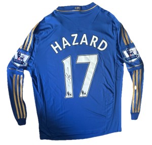 EDEN HAZARD Rare Hand Signed Chelsea 2013/14 Retro Home Long Sleeve Shirt COA for sale on Ebay