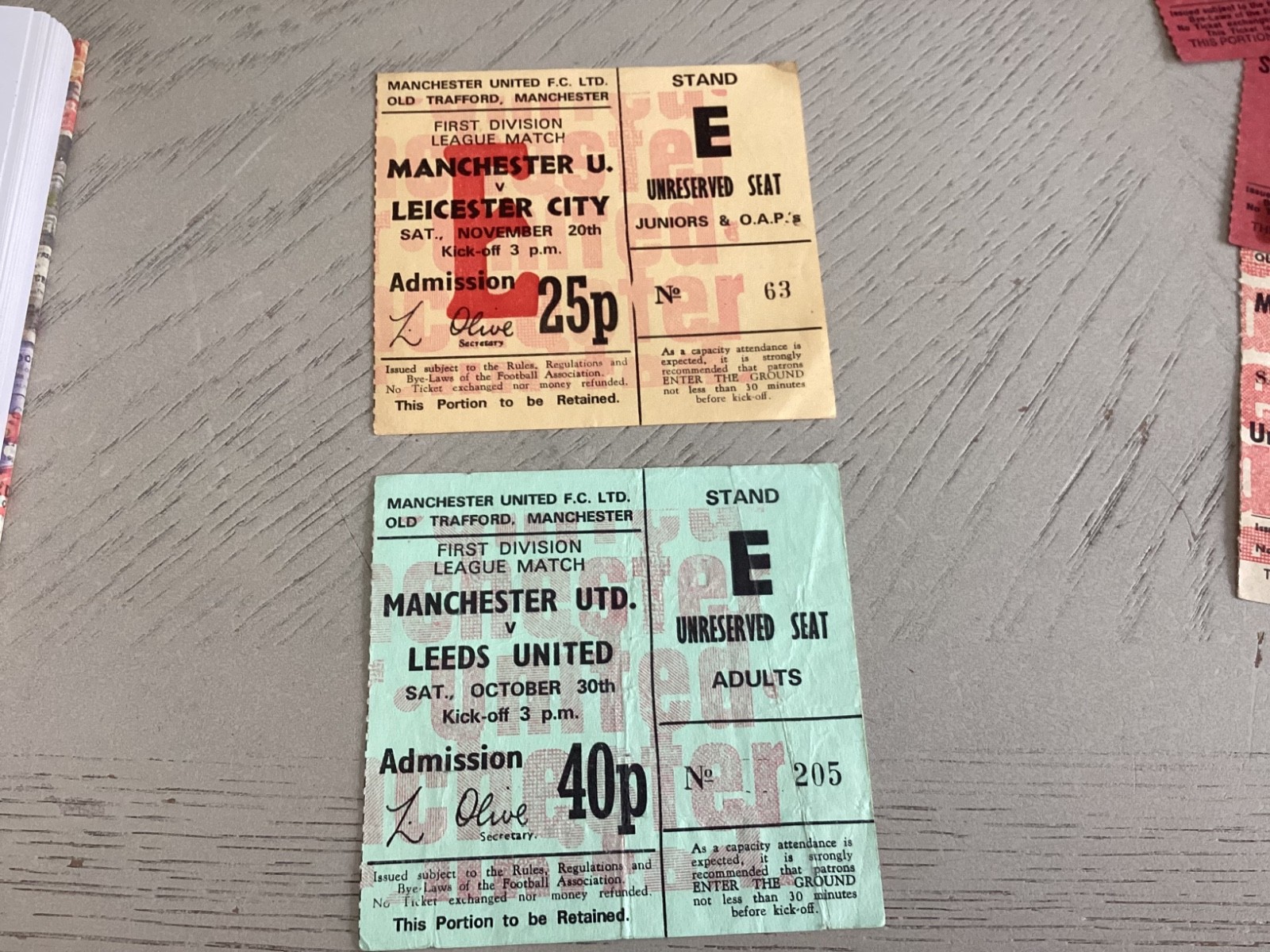 2 x Manchester United home ticket stubs 1971 v Leicester and Leeds for sale on Ebay