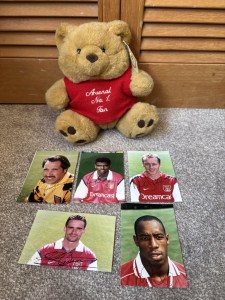 Vintage Arsenal Teddy Bear And Player Photos With Signatures for sale on Ebay