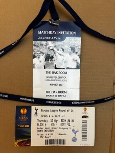Tottenham v Benfica Ticket + Hospitality Pass Lanyard 2014 Europa League Rare for sale on Ebay