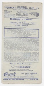 1951/52 Southern League - TONBRIDGE v. LLANELLY for sale on Ebay