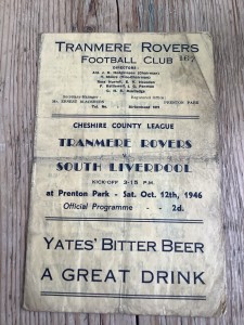 12 October 1946 Tranmere v South Liverpool Cheshire League for sale on Ebay