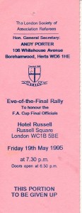 TICKET: FA CUP FINAL 1995 Manchester United v Everton Eve of Final Referee Rally for sale on Ebay