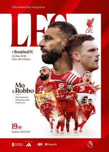 LIVERPOOL V BRENTFORD MATCHDAY PROGRAMME SEASON 25/26 MO & ROBBO LAST GAME MINT. for sale on Ebay