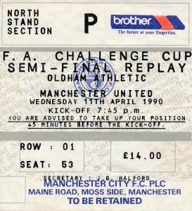 TICKET: FA CUP SEMI FINAL 1990 REPLAY Oldham Athletic v Manchester United #1 for sale on Ebay