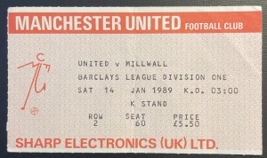 1989  Manchester United V Millwall Football Match Ticket Stub  for sale on Ebay