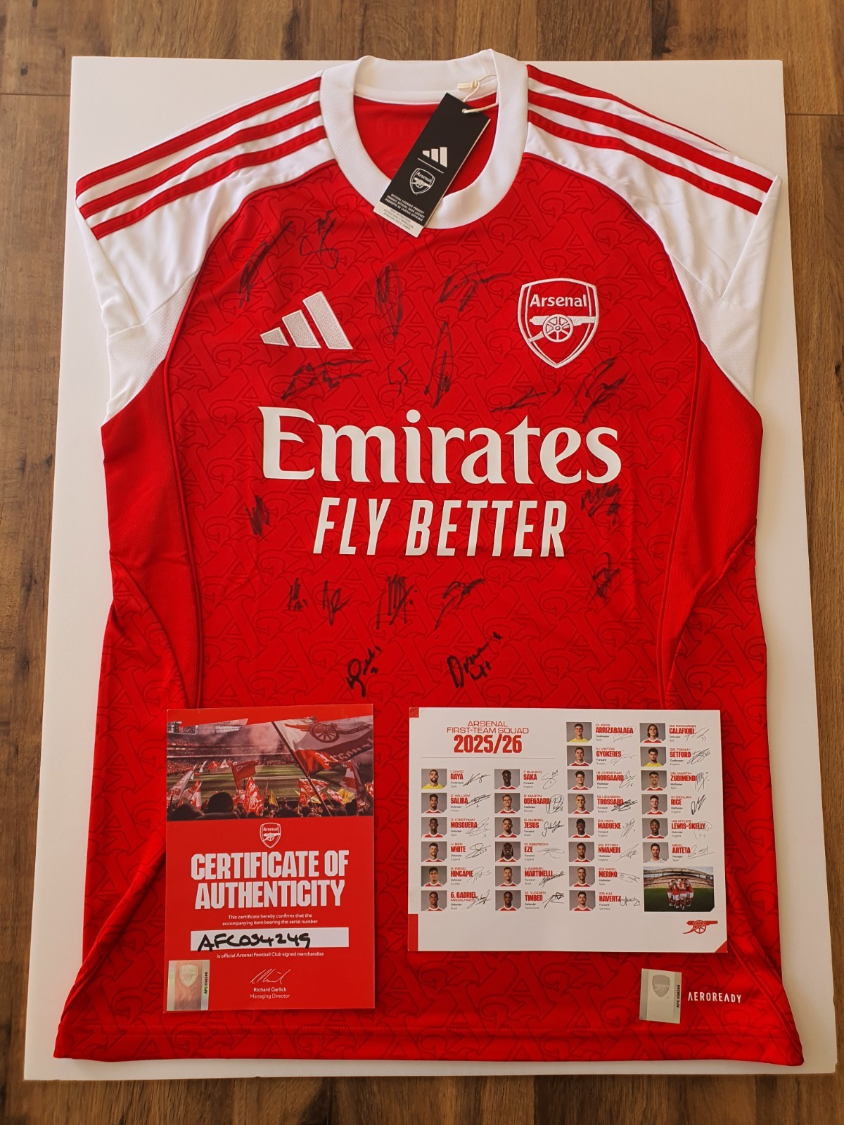 Arsenal 25/26 Squad Signed Shirt with COA - Framing after UCL Final! for sale on Ebay