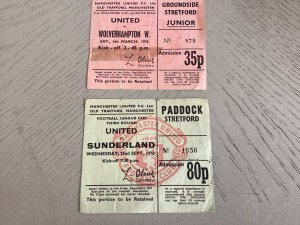 2 x Manchester United v Sunderland and Wolves home ticket stubs 1976 for sale on Ebay