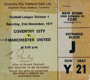 TICKET: Coventry City v Manchester United 1977/1978 for sale on Ebay