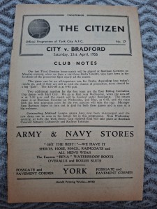 York City v Bradford Park Avenue programme.  21/4/1956 for sale on Ebay