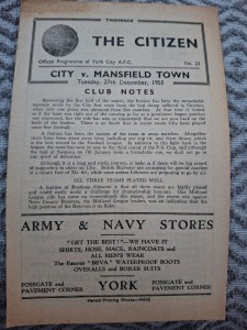 York City v Mansfield Town programme.  27/12/1955 for sale on Ebay