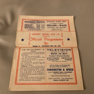 1954/5 Aldershot Brentford Third Division South 6 November 1954 Programme for sale on Ebay