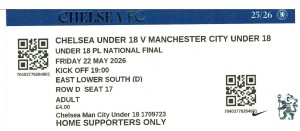 Chelsea v Manchester City - Under 18 National Final - 2025/26 - Used Ticket for sale on Ebay