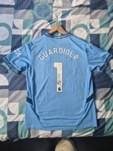 Signed Pep Guardiola Manchester city shirt with COA, 100% Genuine. for sale on Ebay