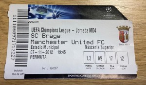 SC Braga v Manchester United FC 2012/13 UEFA Champions League Match Ticket for sale on Ebay