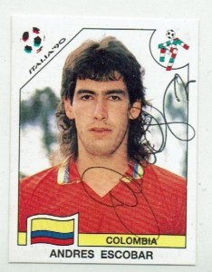 ANDRES ESCOBAR signed 1990 Panini World Cup Rookie unused sticker #291 COLUMBIA for sale on Ebay