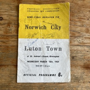 1959 NORWICH V LUTON SEMI-FINAL REPLAY SIGNED NORWICH PLAYERS FOOTBALL PROGRAM for sale on Ebay