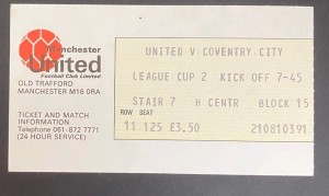 1980 MANCHESTER UNITED V  COVENTRY CITY League Cup Used Match Ticket Stub for sale on Ebay